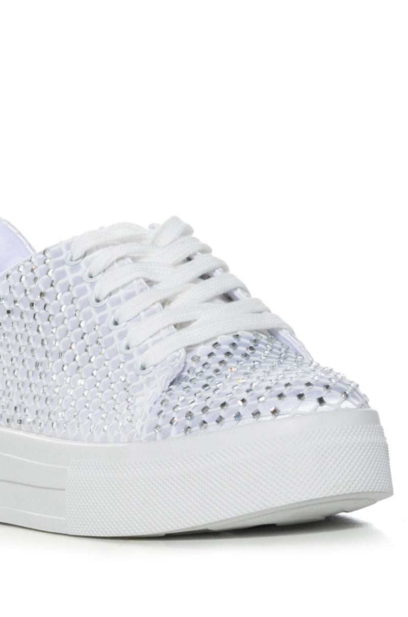 Full View Center Stage Flat Sparkle Sneaker In White view 4