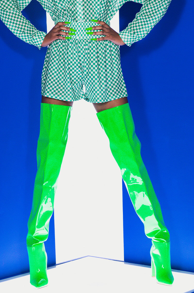 Front View Central Park Gingham Mesh High Waisted Short