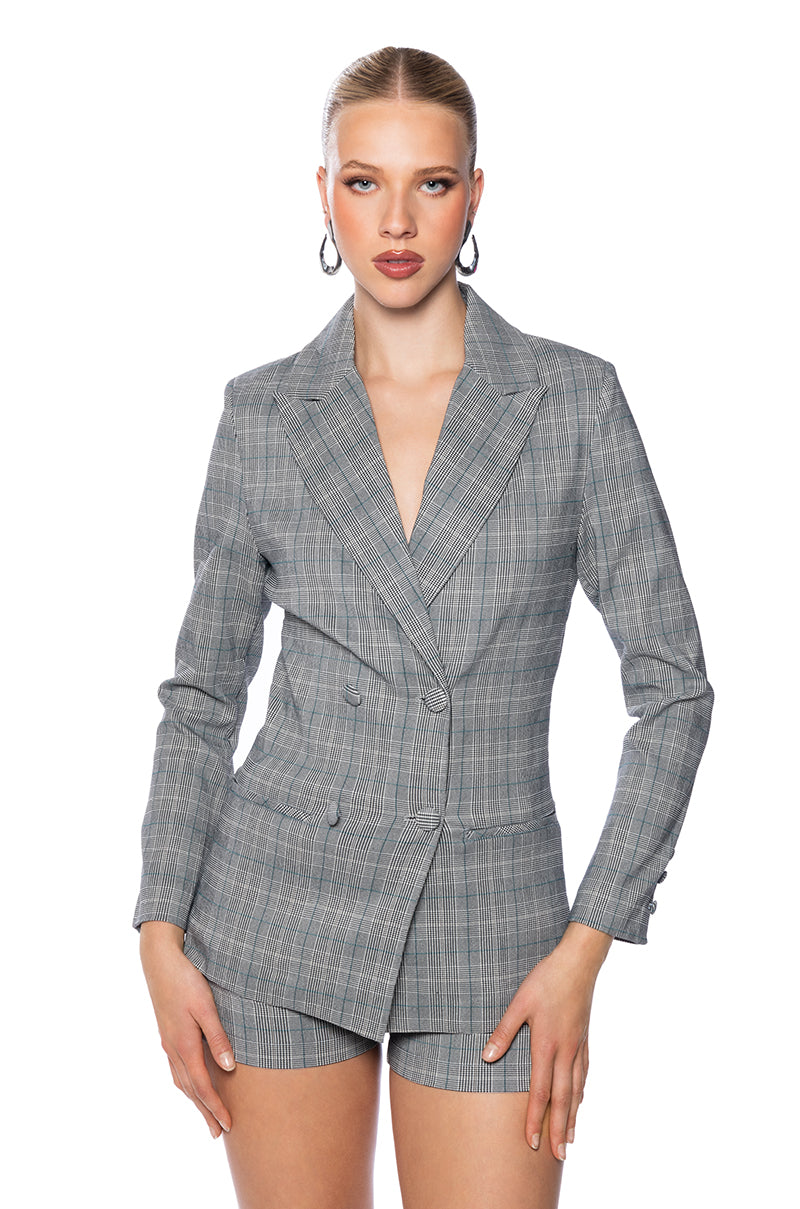 Front View Cerise Plaid Blazer