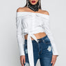 Front View Certified Baddie Rhinestone Blouse in White