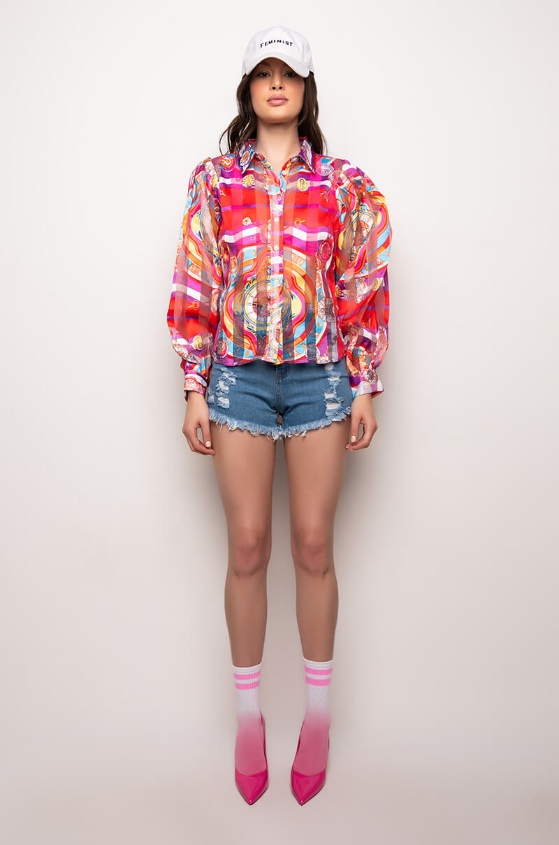 Extra View Cest La Vie Printed Blouse