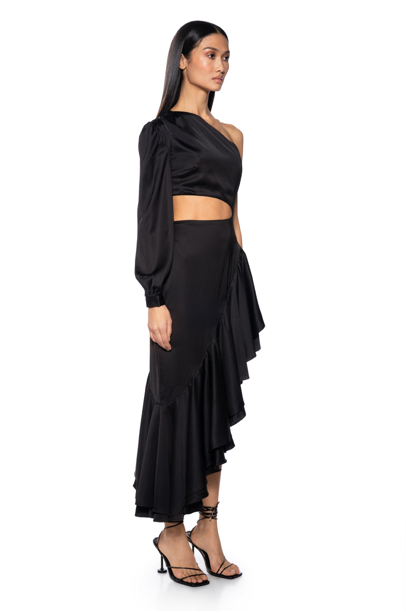Side View Cha Cha High Low Cutout Maxi Dress In Black