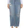 Front View Chain Detail Denim Maxi Skirt