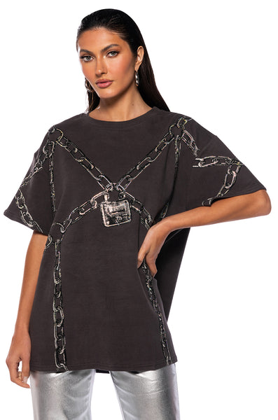 AKIRA  CHAIN DETAIL OVERSIZED TSHIRT IN GREY – AKIRA