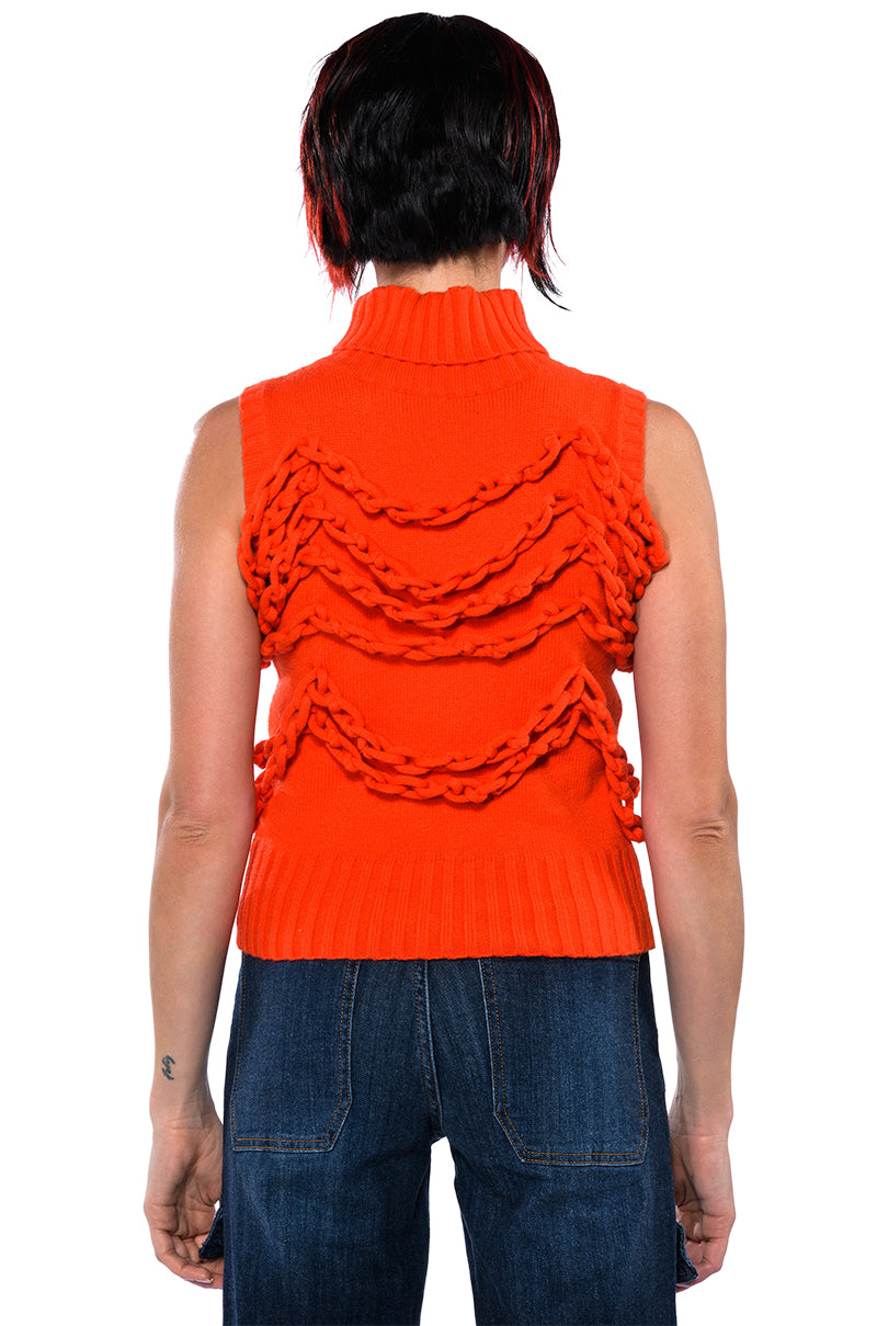 Extra View Chain Link Detail Sleeveless Turtleneck Sweater