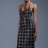 Front View Chain Me Up Rhinestone Mesh Midi Dress