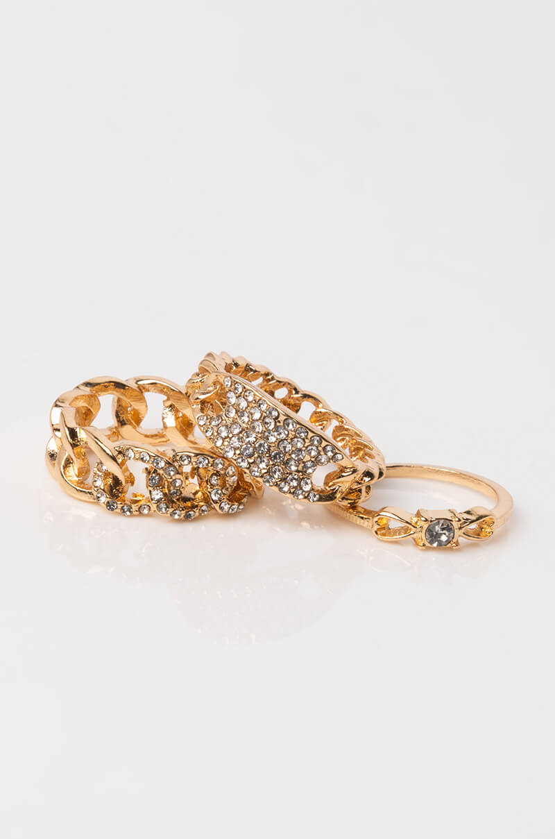 Side View Chain Ring Set in Gold
