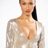 Front View Champagne Showers Metallic Bodysuit