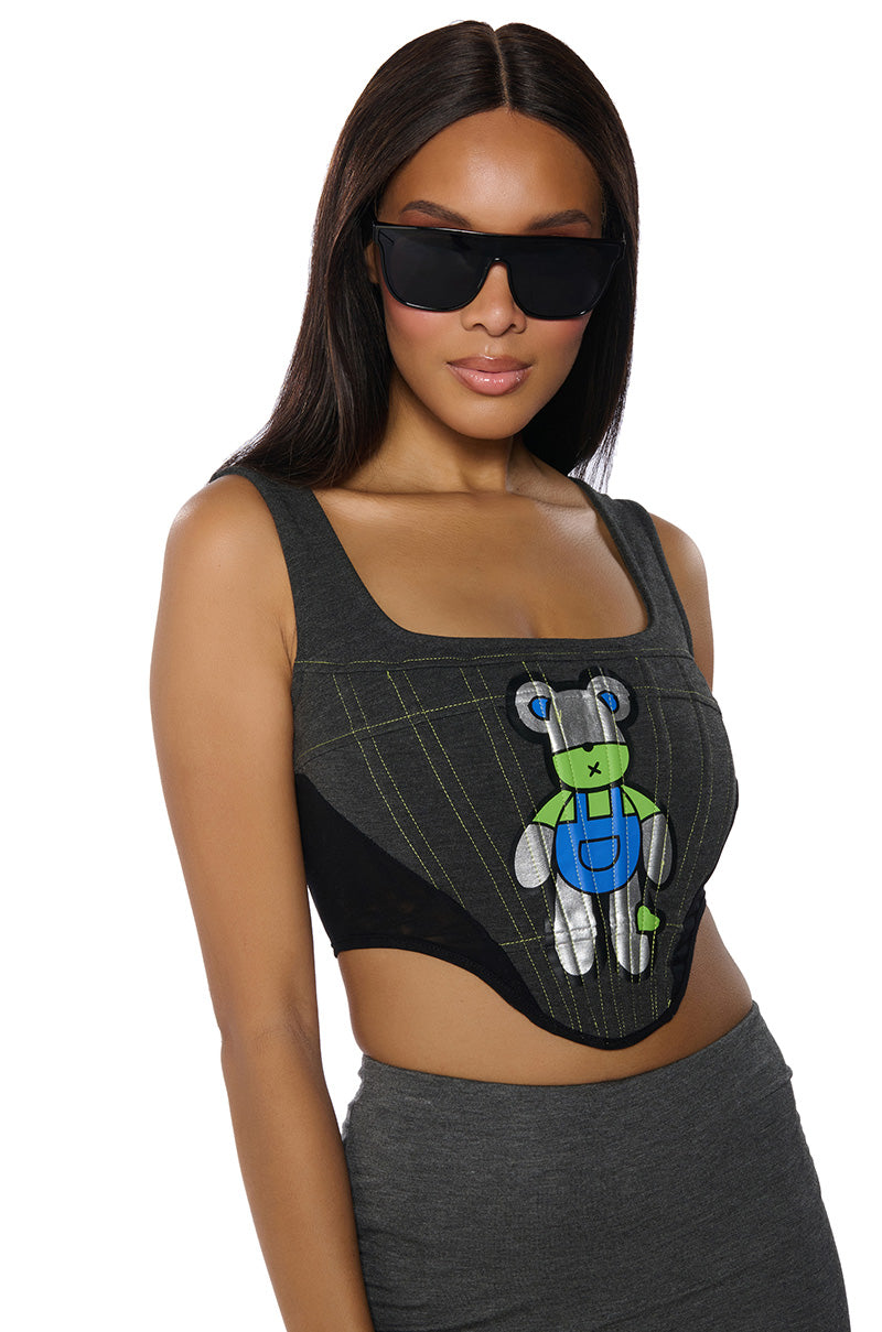 Front View Charlie Graphic Print Corset Top