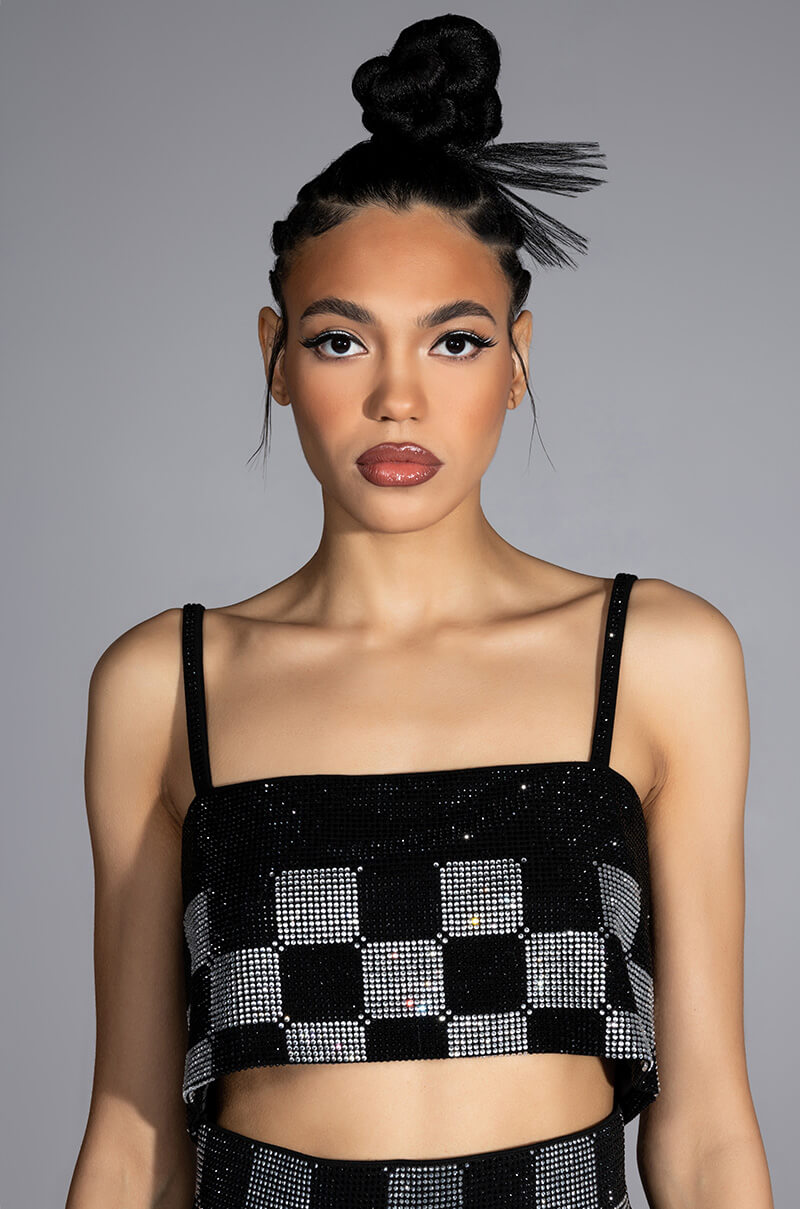 Front View Check Mate Rhinestone Bralette