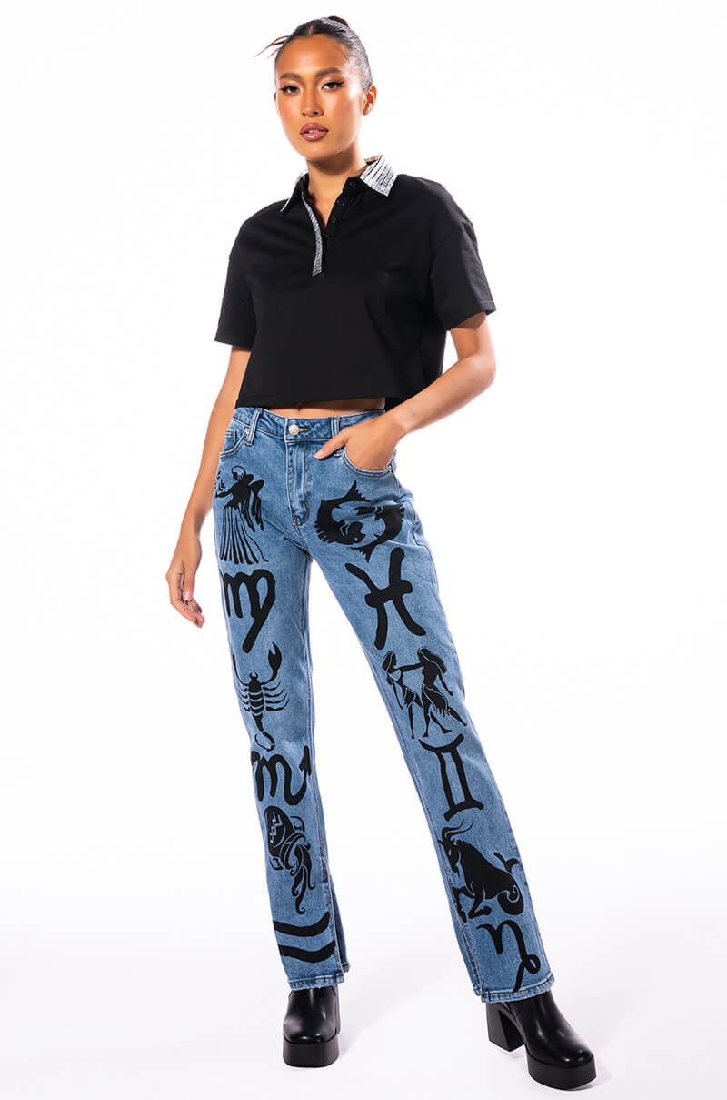 Side View Check Mate Rhinestone Collar Polo Tshirt