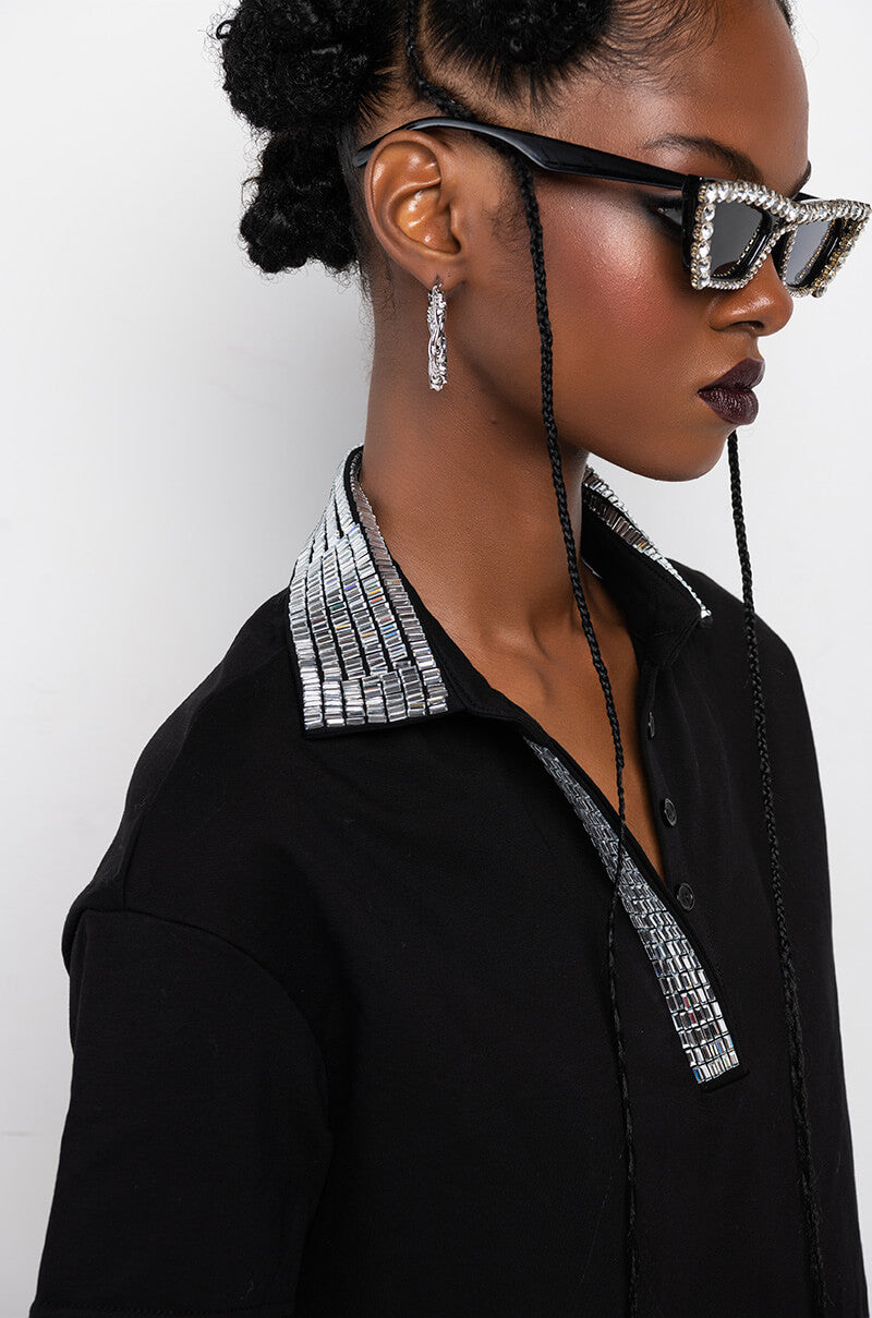 Extra View Check Mate Rhinestone Collar Polo Tshirt