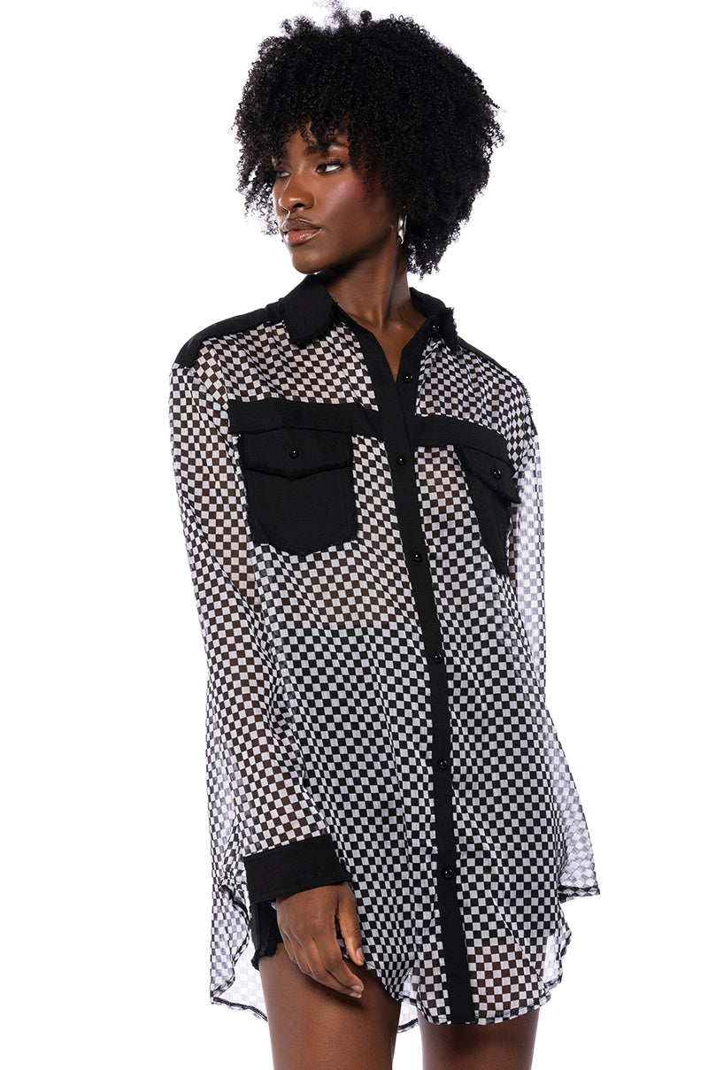 Front View Check Yourself Checkered Button Down
