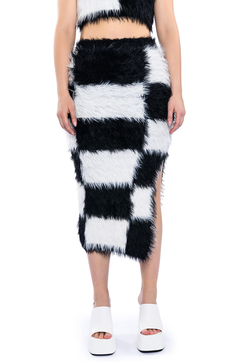 Front View Checkmate Sir Fuzzy Midi Skirt
