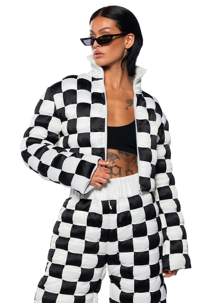 CHECK MATE WOVEN CROP BOMBER view 0