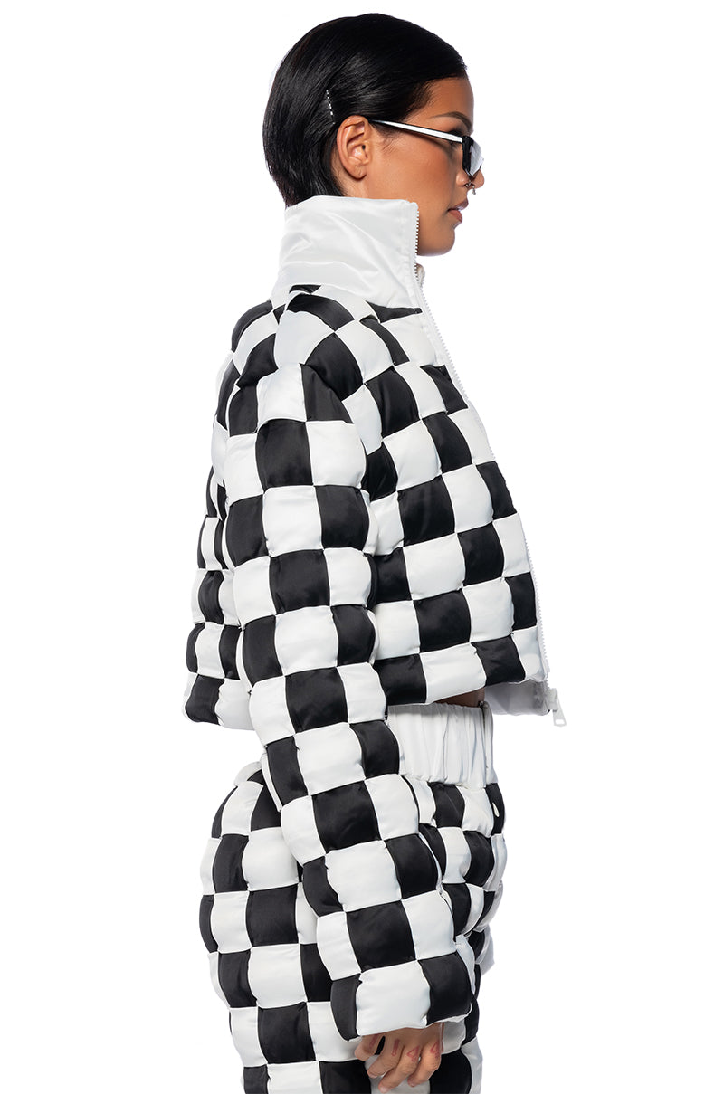 Detail View Checkmate Woven Crop Bomber