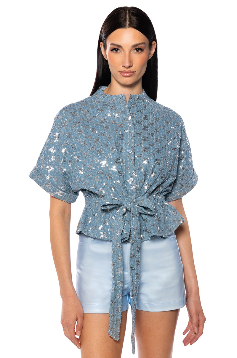 CHECKS NOT CHESS SEQUIN BELTED BLOUSE view 0