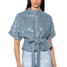 Front View Checks Not Chess Sequin Belted Blouse