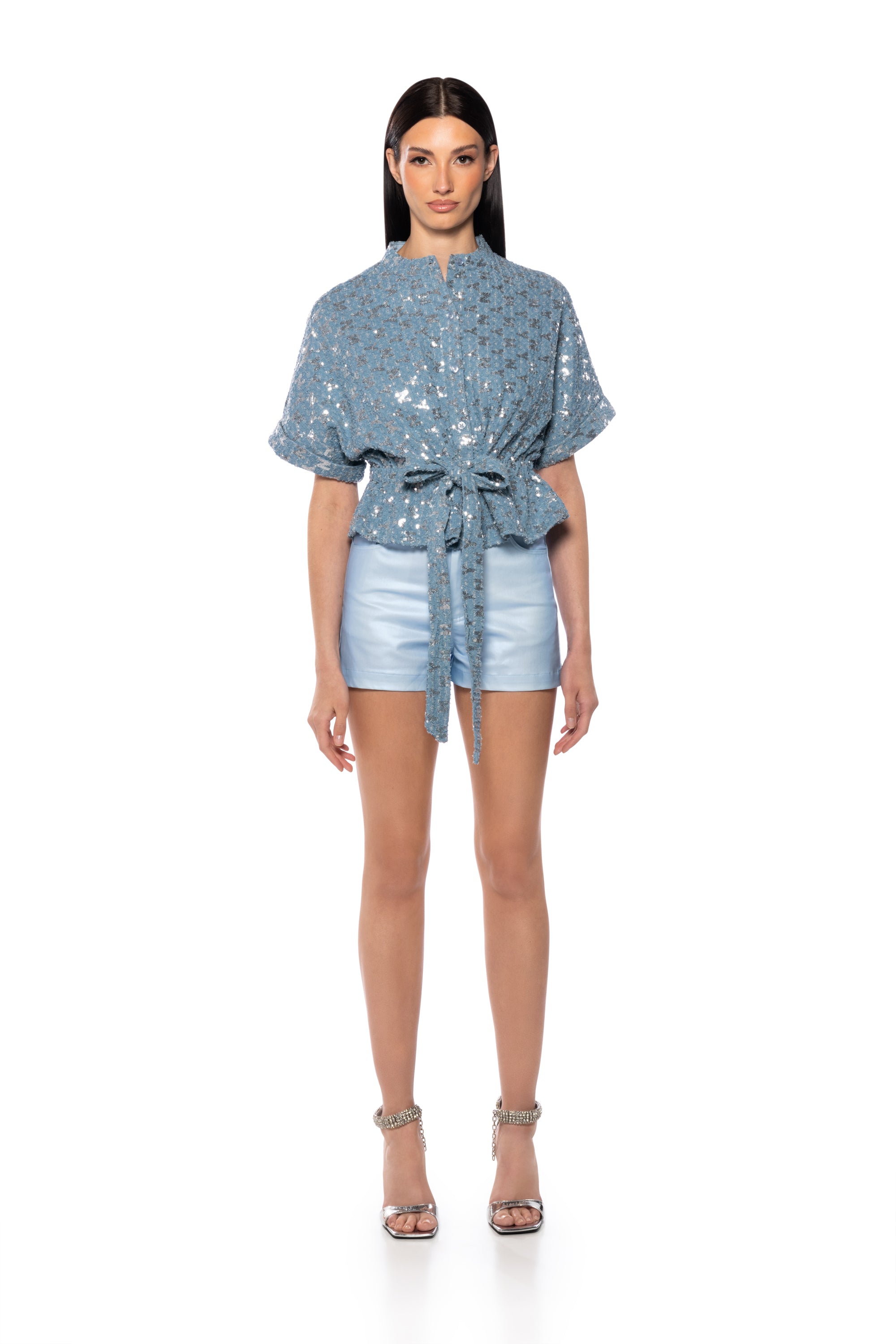 Extra View Checks Not Chess Sequin Belted Blouse