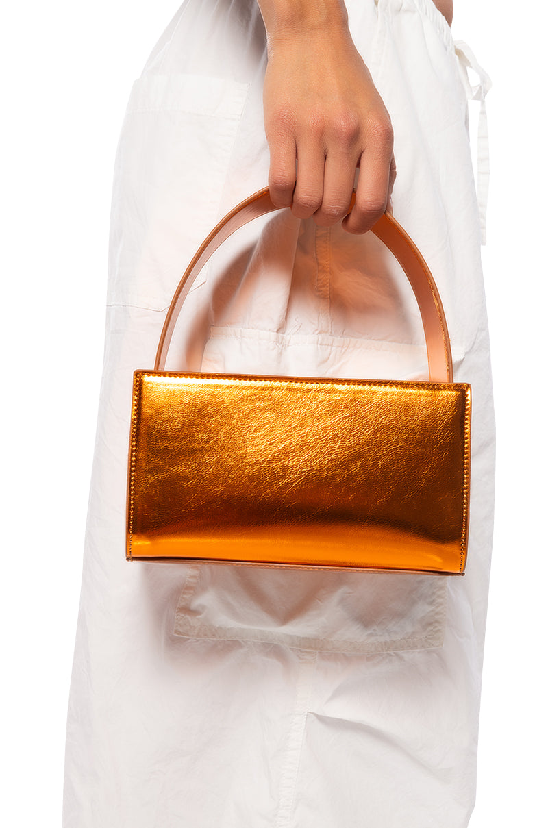 Front View Cheerful Metallic Bag In Orange
