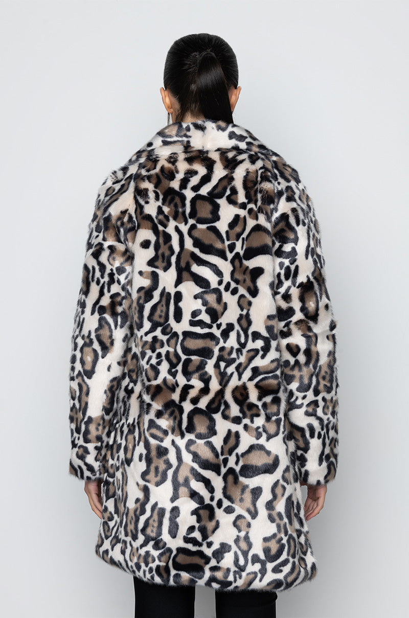 Detail View Cheetah Faux Fur Coat