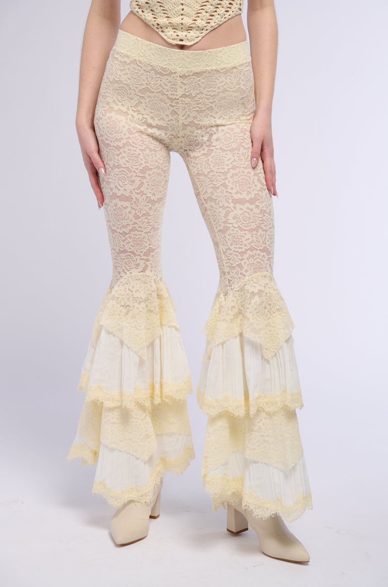 Front View Chella Lace Ruffle Pants 0