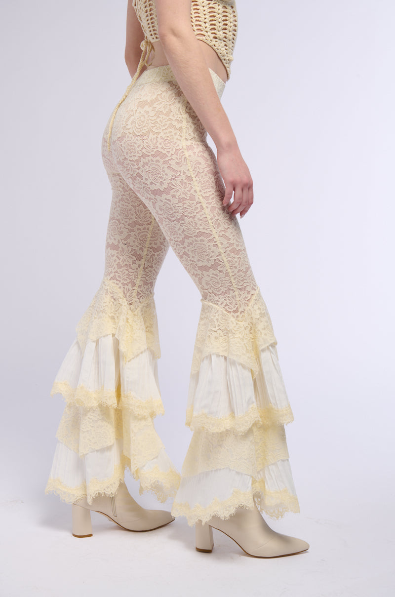 Side View Chella Lace Ruffle Pants 1