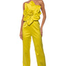 Front View Cherry Blossom Strapless Statement Jumpsuit In Light Green