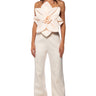 Front View Cherry Blossom Strapless Statement Jumpsuit In Off White