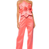 Front View Cherry Blossom Strapless Statement Jumpsuit In Pink