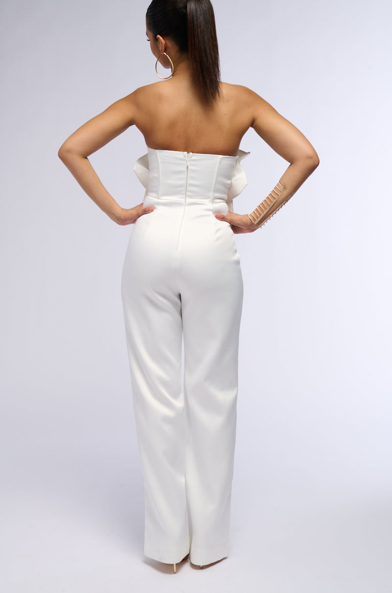 Detail View Cherry Blossom Strapless Statement Jumpsuit In White