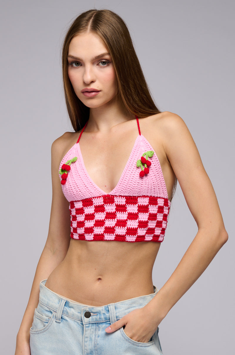 Side View Cherry Girl Crochet Tank