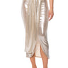 Front View Chiara Metallic Draped Midi Skirt