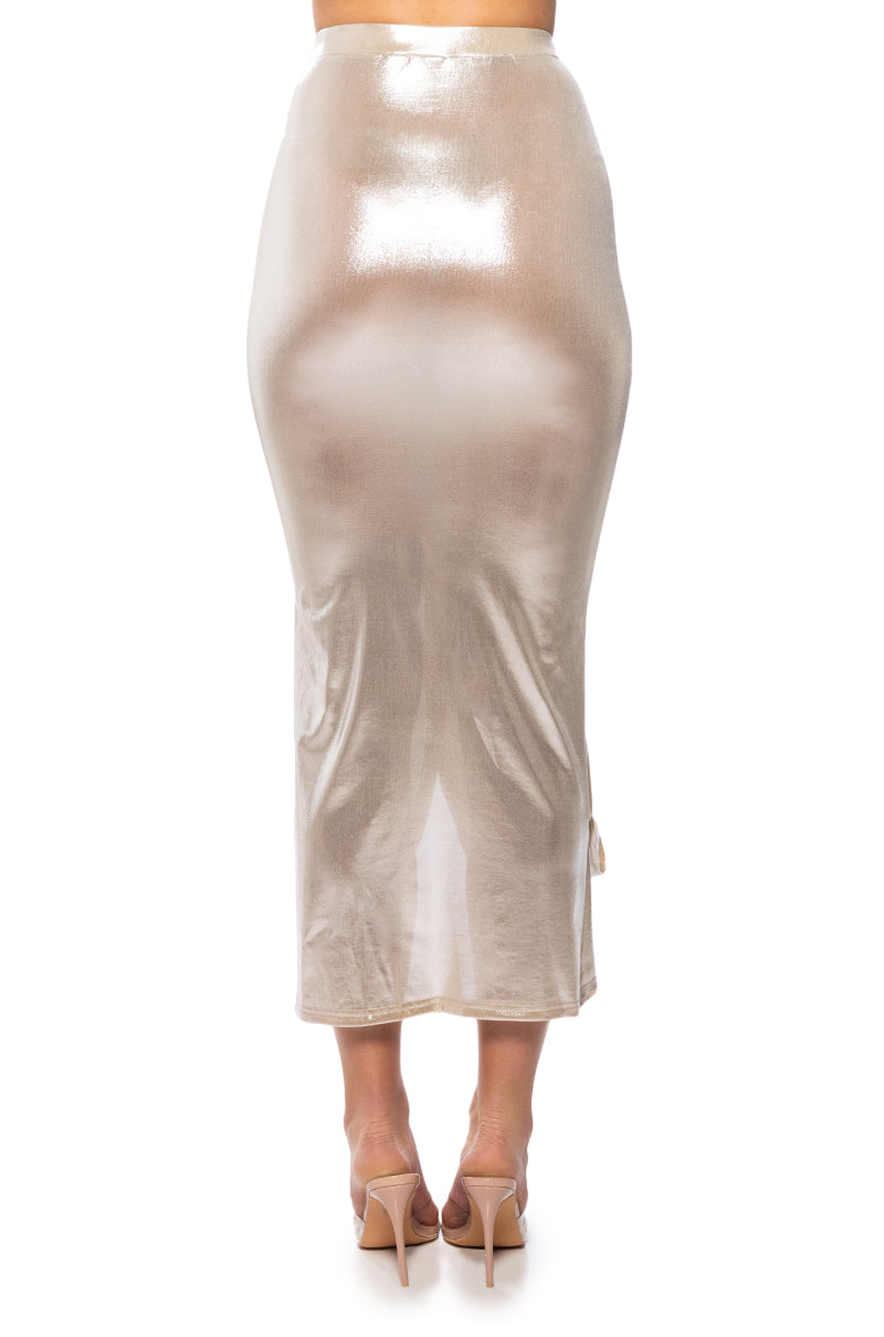 Full View Chiara Metallic Draped Midi Skirt
