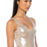 Front View Chiara Metallic V Neck Bodysuit