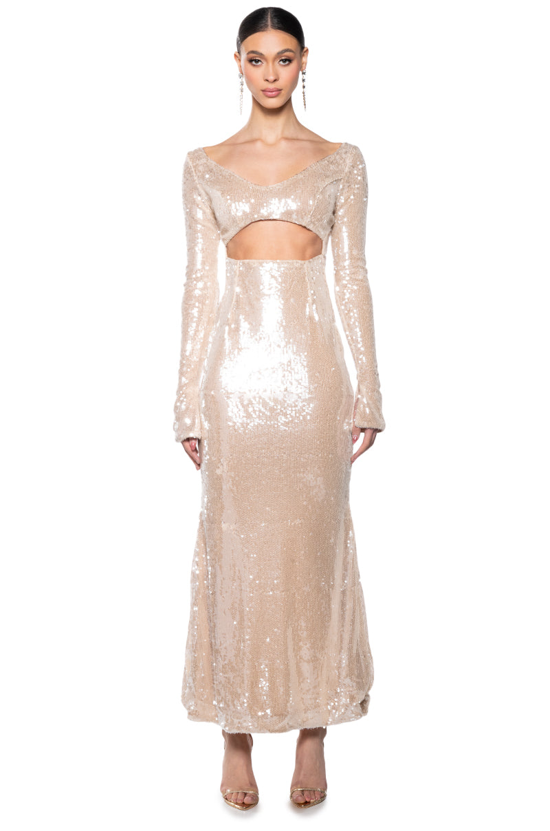 Extra View Chic And Classy Cut Out Sequin Maxi Dress