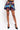 Front View Chic Satin Pleated Mini Skirt in Navy Multi