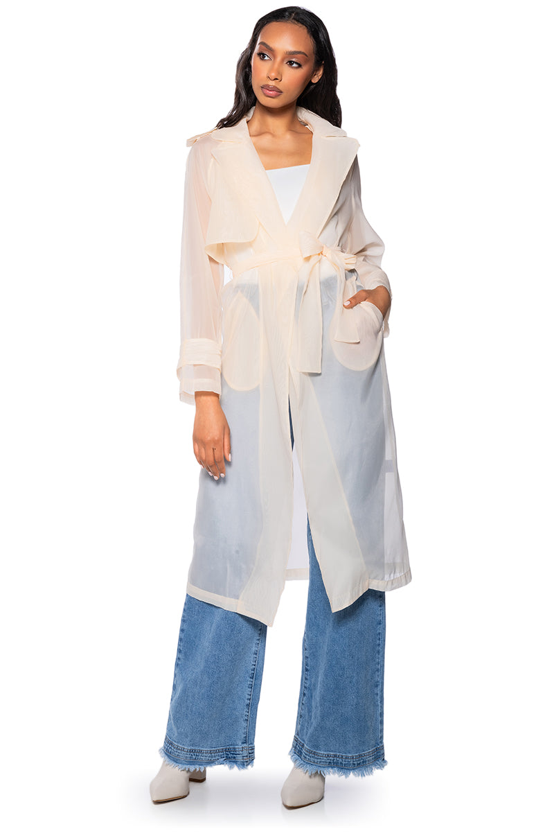 Side View Chiffon Chateau Mesh Trench