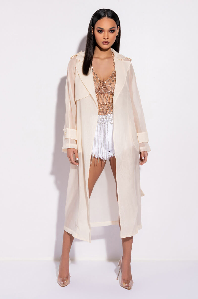 Side View Chiffon Chateau Mesh Trench
