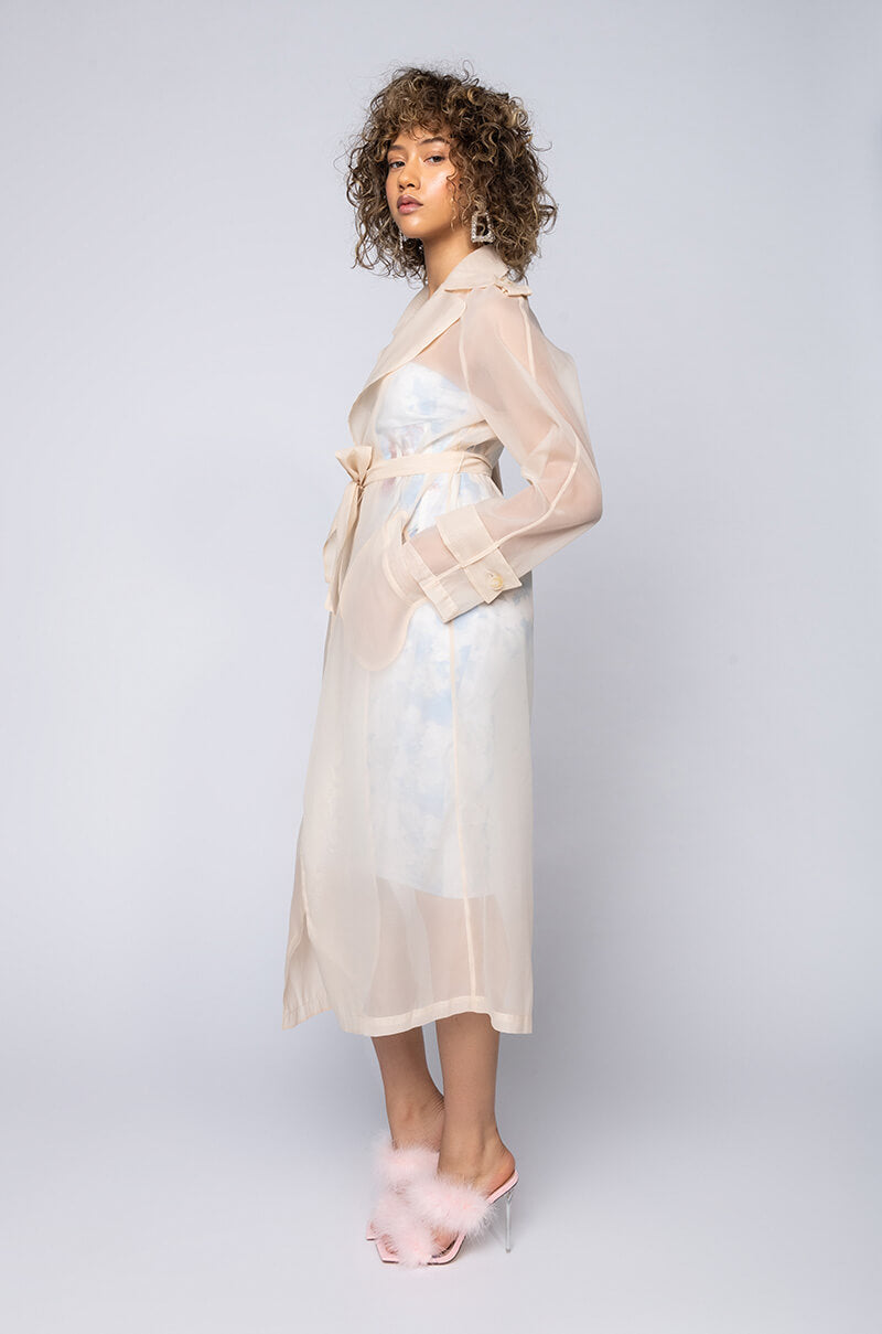 Side View Chiffon Chateau Mesh Trench in Beige
