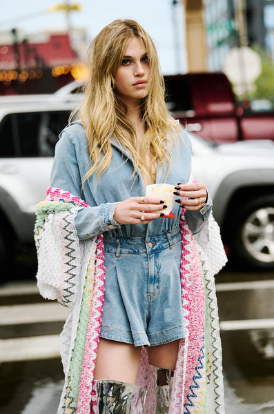 CHILL MORNING HOODED DENIM ROMPER – AKIRA