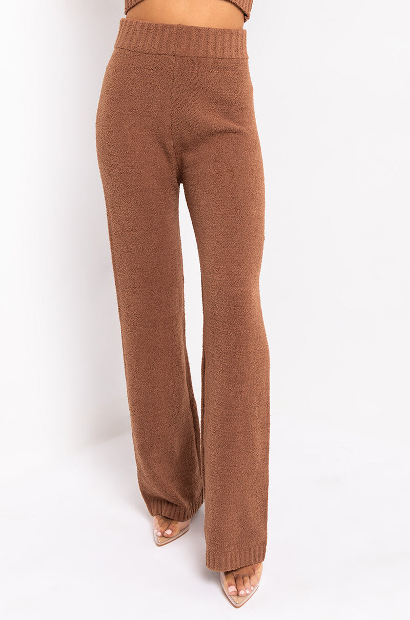 Front View Chillin Af Cozy Wide Leg Pant in Camel 1