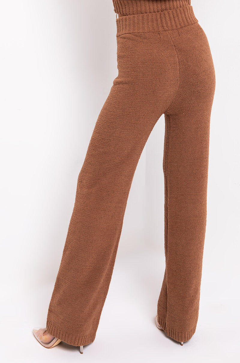 Back View Chillin Af Cozy Wide Leg Pant in Camel 5