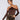 Front View Chocolate Halter Neck Chain Detail Long Sleeve Bodysuit in Brown