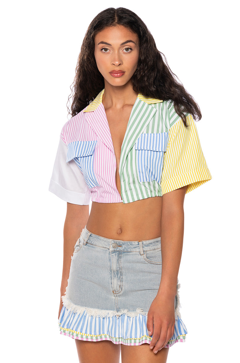 Front View Christy Color Blocked Button Down Top view 1