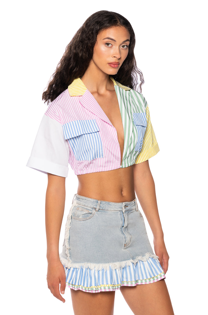 Side View Christy Color Blocked Button Down Top view 2