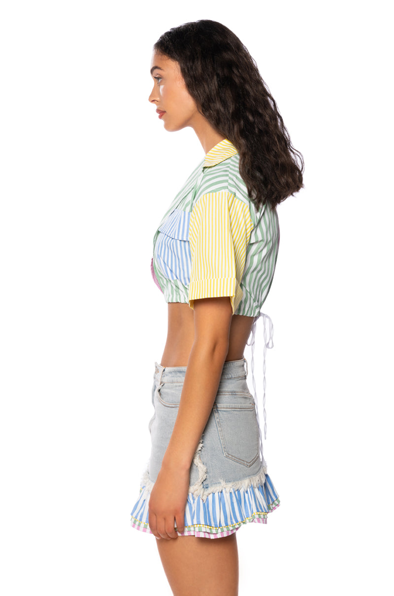Full View Christy Color Blocked Button Down Top view 5