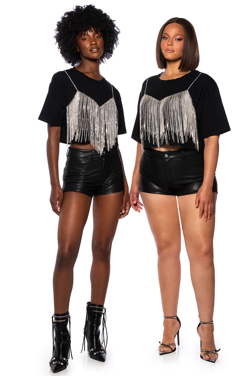 Full View Chrome Dancer Rhinestone T-shirt In Black