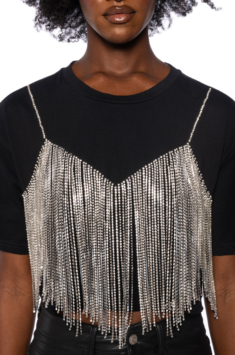 Extra View Chrome Dancer Rhinestone T-shirt In Black