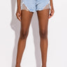Front View Ciao Bella Rhinestone Mesh High Rise Denim Short